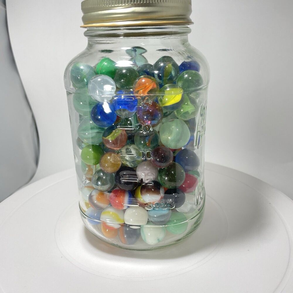 Vintage Glass Marbles Lot in Atlas Mason Jar Mixed Colors Swirls Bulk Common - Picture 4 of 14
